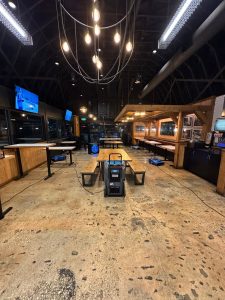 Air movers and drying equipment at a commercial Big Wave Restoration project