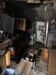 Fire-damaged kitchen from Big Wave Restoration's Land O Lakes project